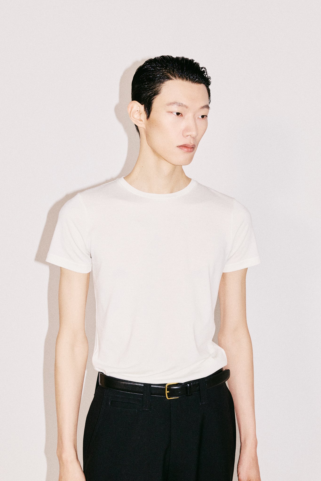 30CR–SHARP FITTED MERINO WOOL T-SHIRT IN OFF-WHITE