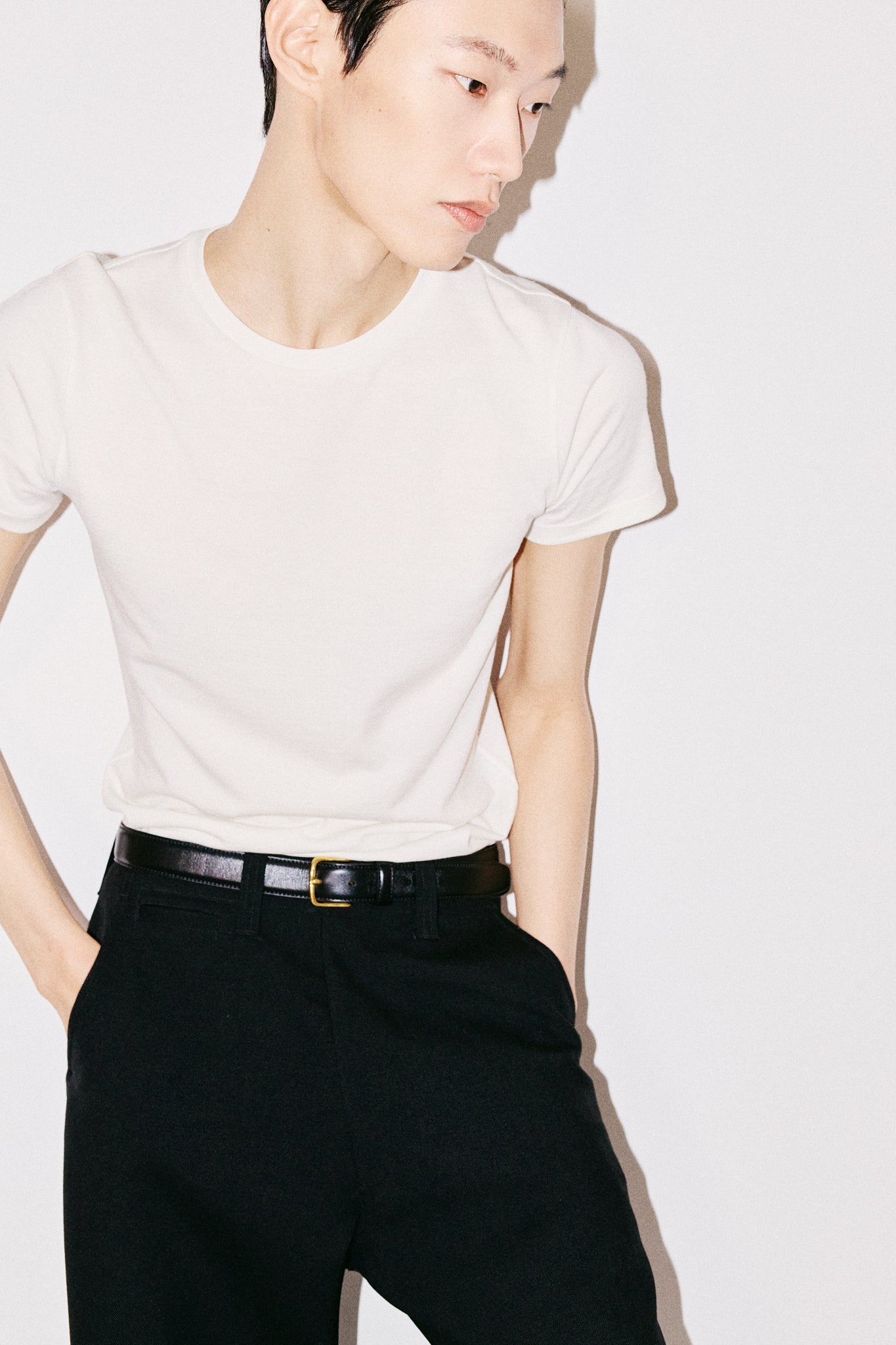 30CR–SHARP FITTED MERINO WOOL T-SHIRT IN OFF-WHITE