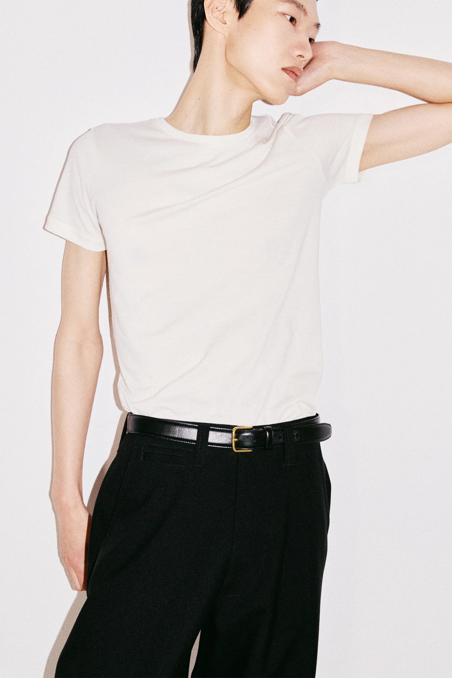 30CR–SHARP FITTED MERINO WOOL T-SHIRT IN OFF-WHITE